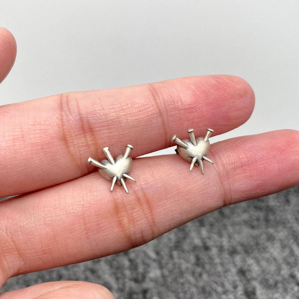 Sterling Silver Gothic Pierced Heart Stud Earrings