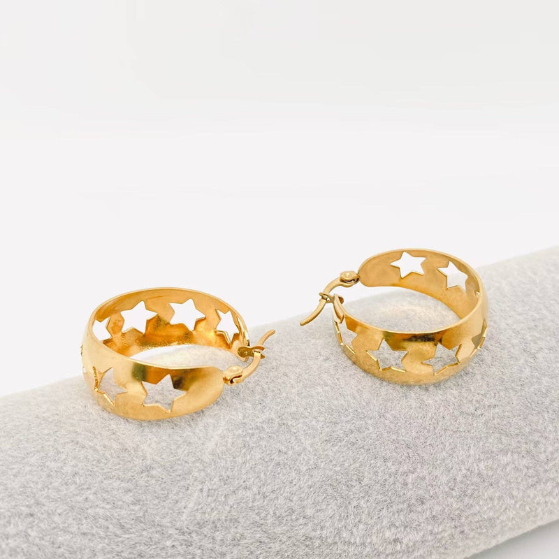 18k Gold Plated Hollow Stars Hoop Earrings