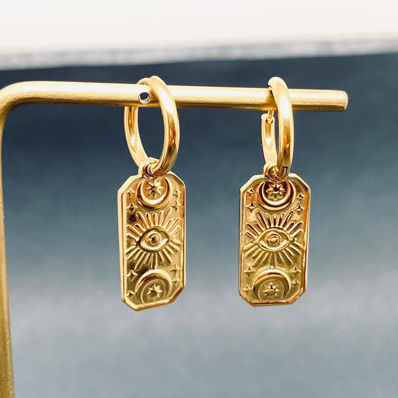 Evil Eye 18K Gold Plated Stainless Steel Huggie Earrings