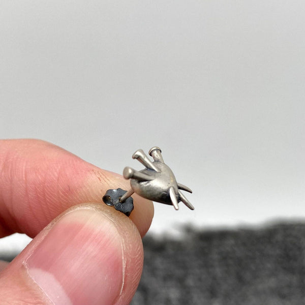 Sterling Silver Gothic Pierced Heart Stud Earrings