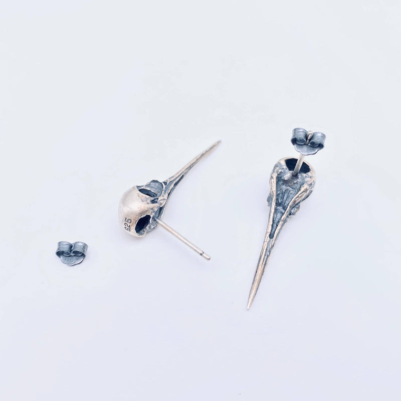 Hummingbird Skull Stud Earrings- 925 Sterling Silver