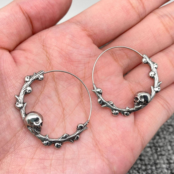 Gothic Stainless Steel Skull Hoop Earrings