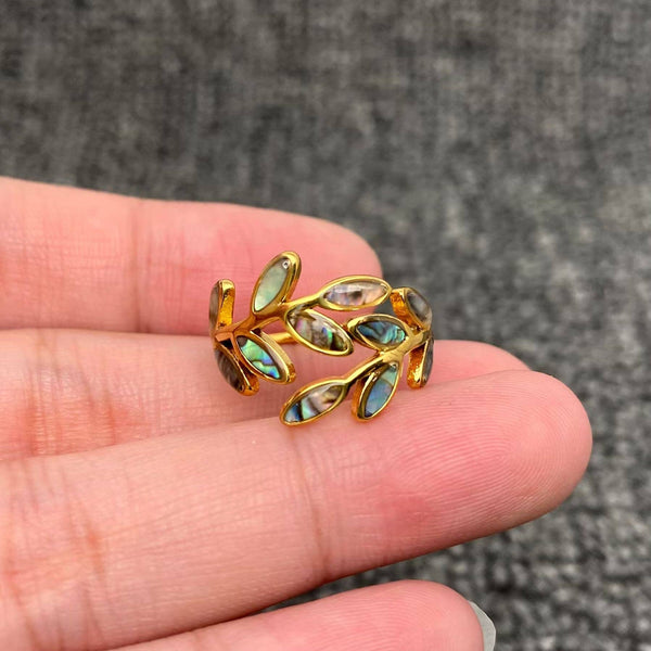 Abalone Shell Leaf Shape 18K Gold Plated Ring