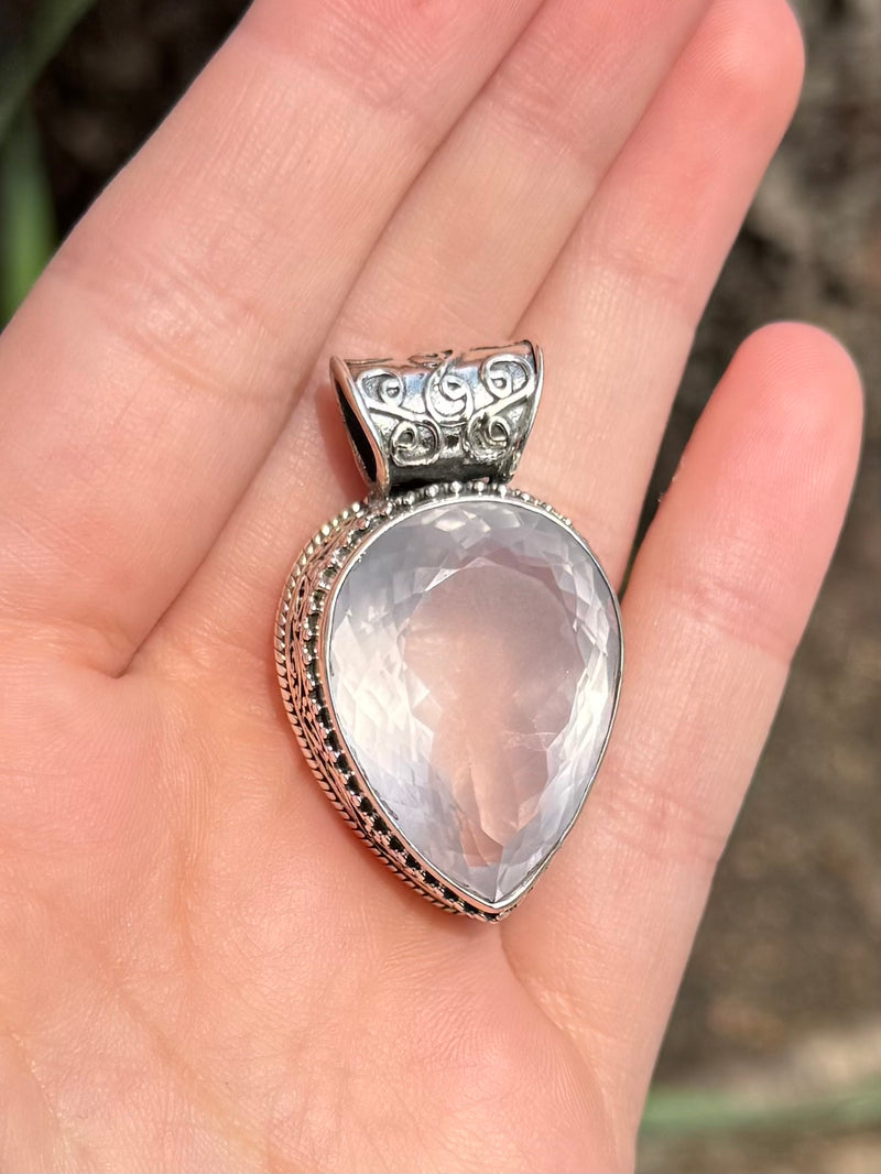 Ornate Lavender Quartz Sterling Silver Teardrop Pendant
