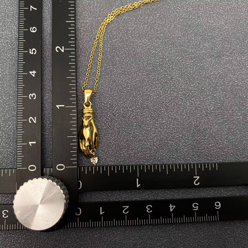 18K Gold Plated Heart in Hand Charm Necklace
