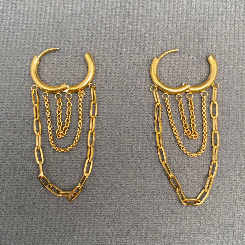 Chain Fringe 18K Gold Plated Huggie Earrings