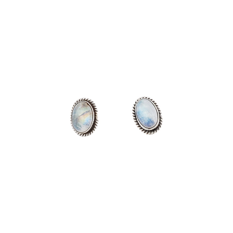 Moonstone Oval Stud Silver Earring