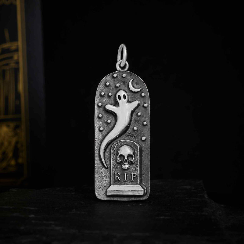 Sterling Silver Ghost in Graveyard Charm