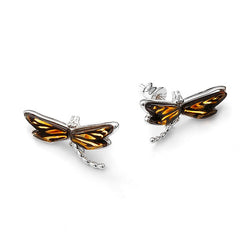 Cameo Amber Sterling Silver Dragonfly Stud Earrings
