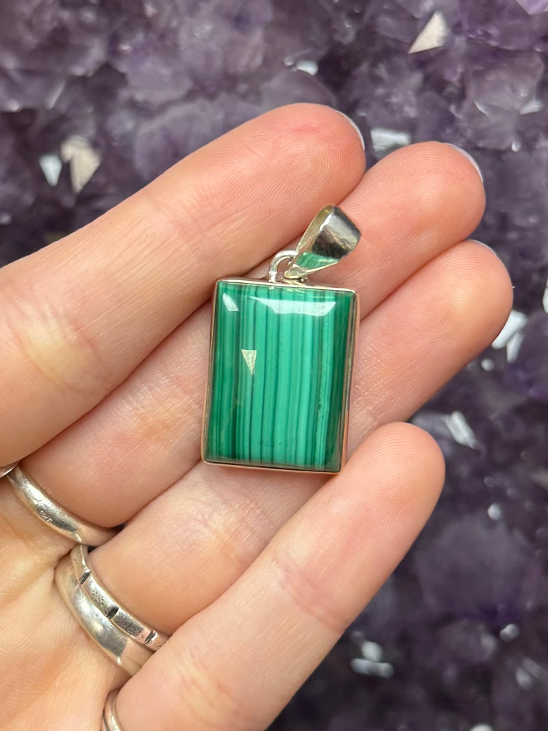 Sterling Silver Rectangular Malachite Pendant