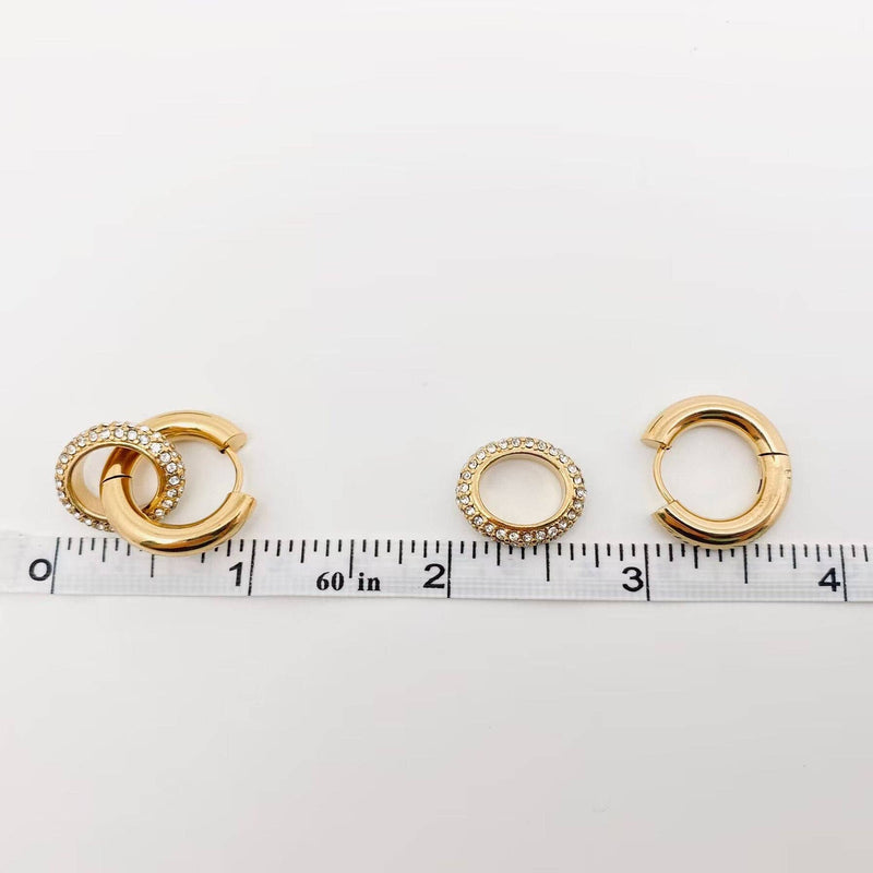 18K Gold Plated Inlaid Cubic Zirconia Circular Huggie Hoops