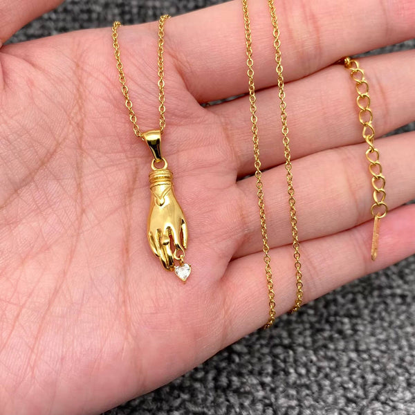 18K Gold Plated Heart in Hand Charm Necklace