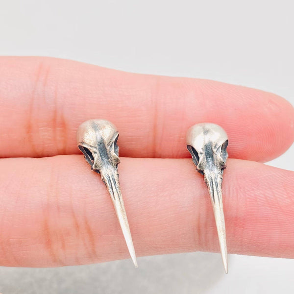 Hummingbird Skull Stud Earrings- 925 Sterling Silver
