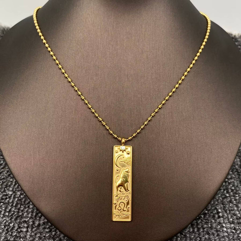 18K Gold Plated Rectangular Zodiac Sign Charm Necklace -