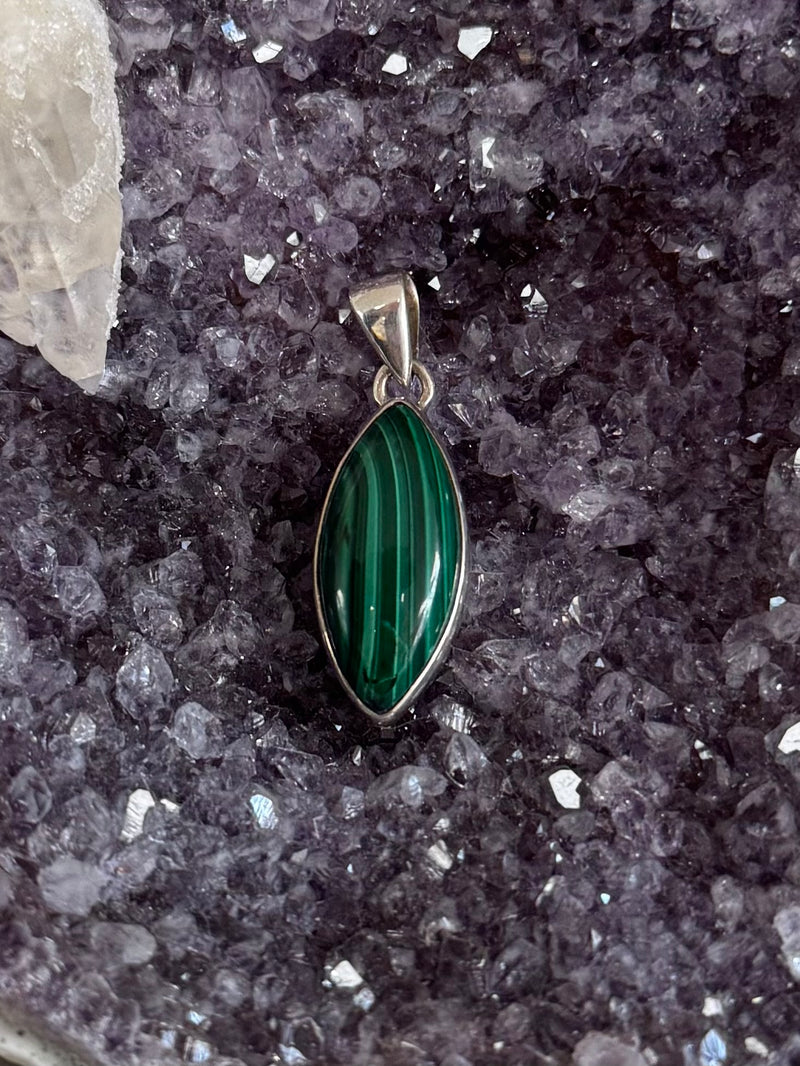 Sterling Silver Marquis Malachite Pendant