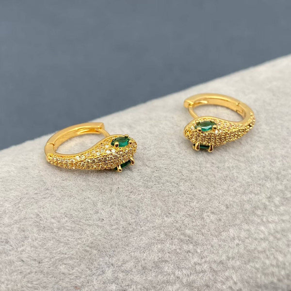 Gold Plated Inlaid Cubic Zirconia Snake Shape Huggie Earrings