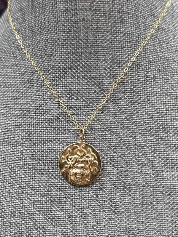 Bronze Medusa Necklace with Gold Fill Chain