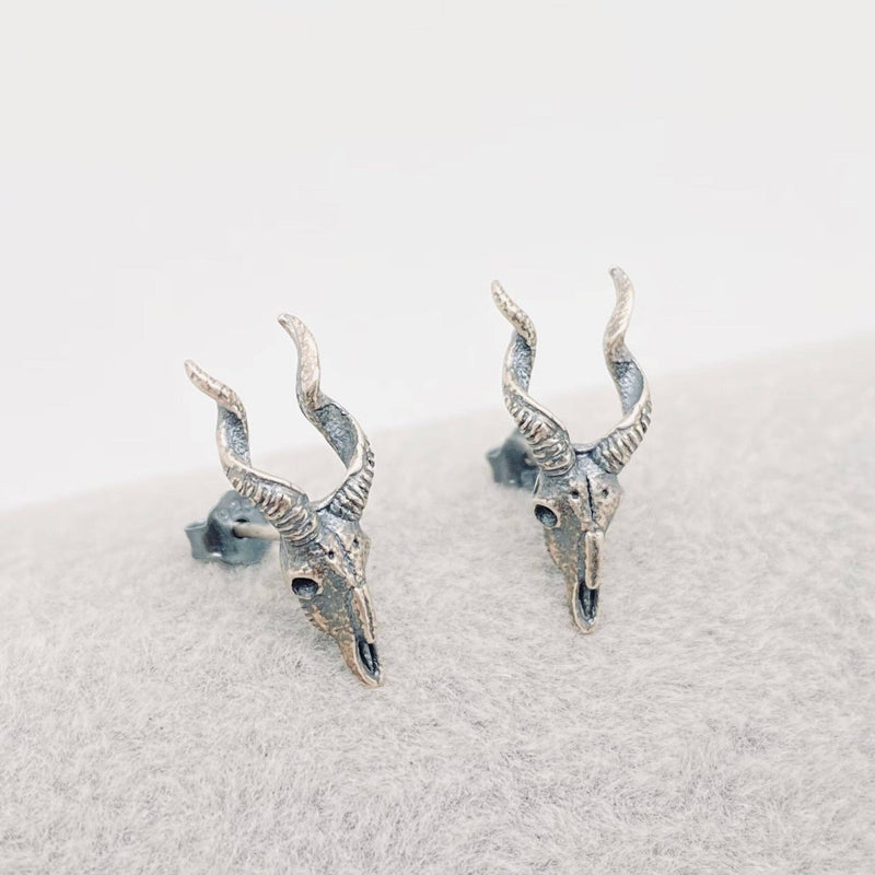 Sterling Silver Goat Skull Stud Earrings