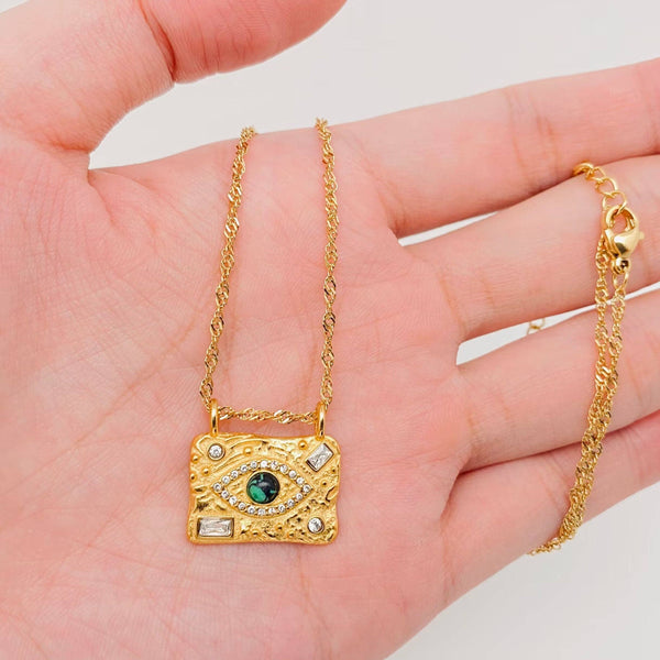 Gold Plated Square Evil Eye Necklace