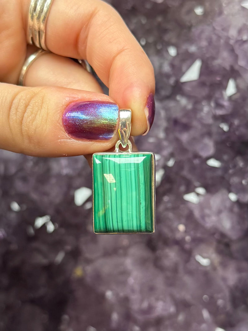 Sterling Silver Rectangular Malachite Pendant