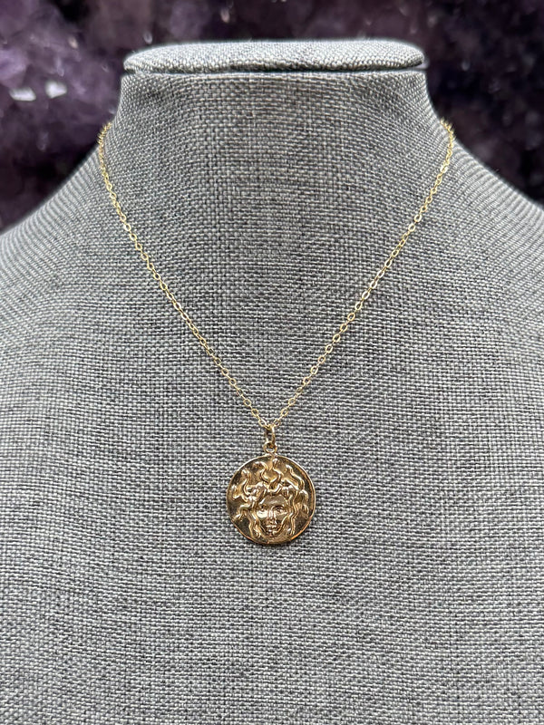 Bronze Medusa Necklace with Gold Fill Chain