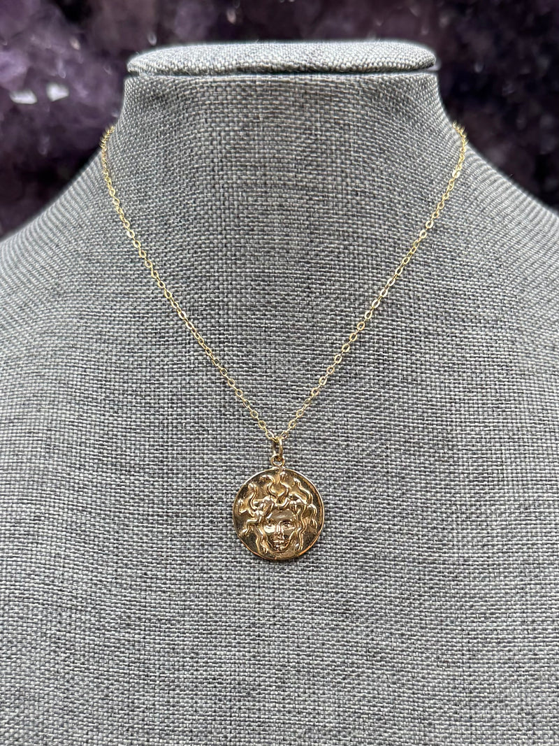Bronze Medusa Necklace with Gold Fill Chain
