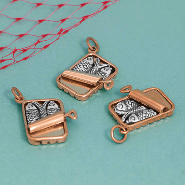 Sterling Silver and Bronze Sardine Can Charm