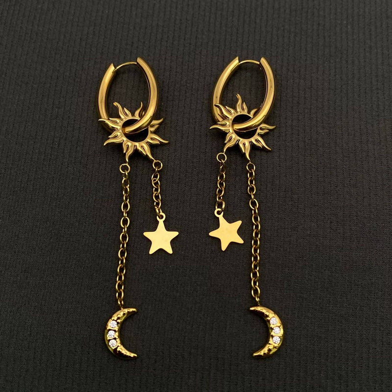18K Gold Plated Moon Star Sun Huggie Hoop Earrings