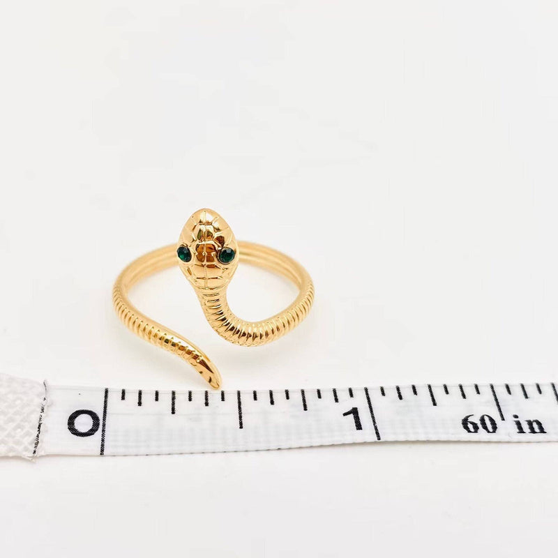18K Gold Plated Green Eyes Snake Adjustable Ring