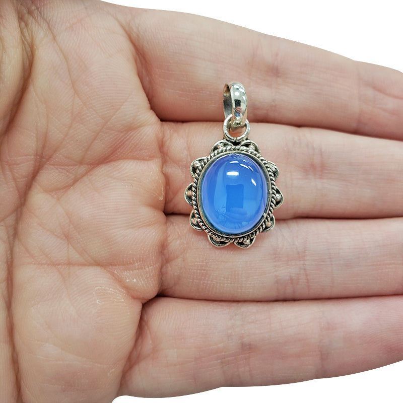 Blue Chalcedony Sterling Silver Pendant