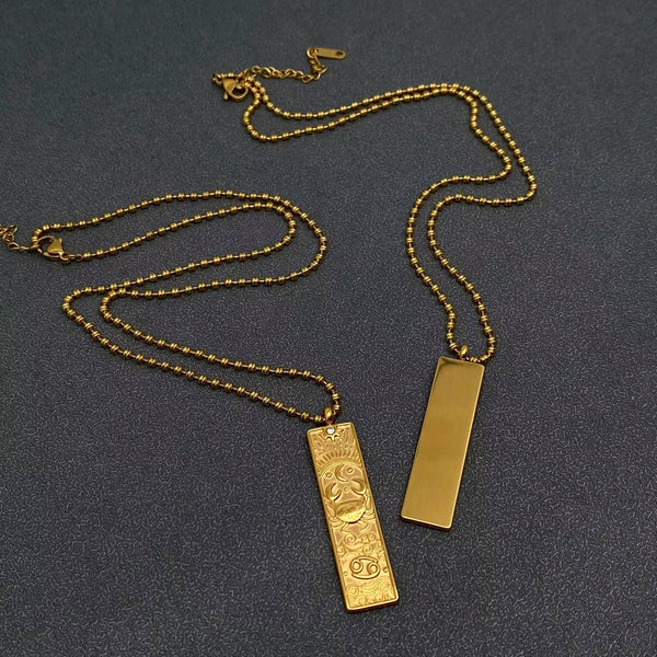 18K Gold Plated Rectangular Zodiac Sign Charm Necklace -