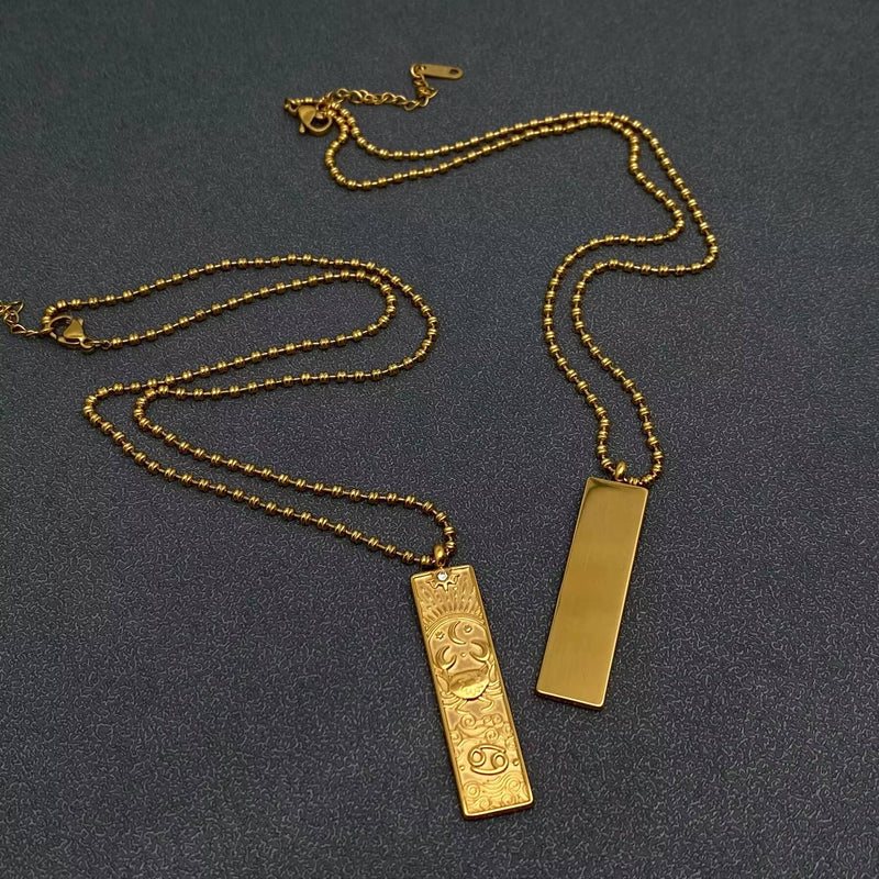 18K Gold Plated Rectangular Zodiac Sign Charm Necklace -