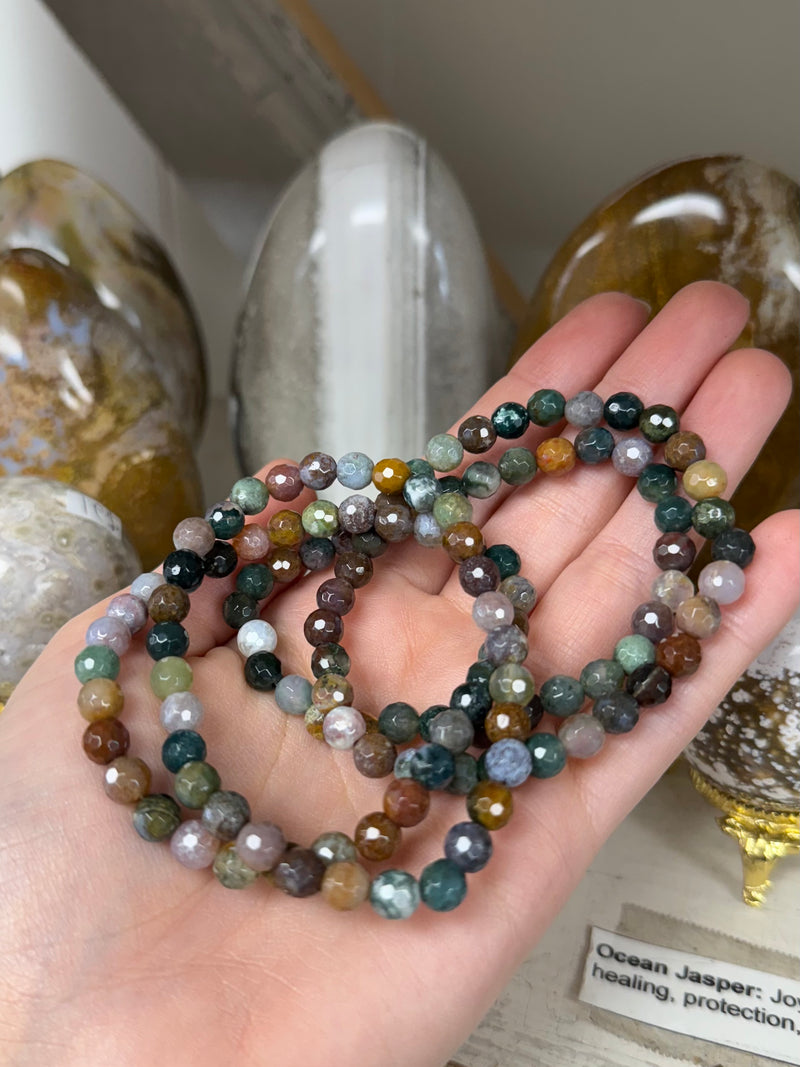 Faceted Ocean Jasper Bracelet -6 mm