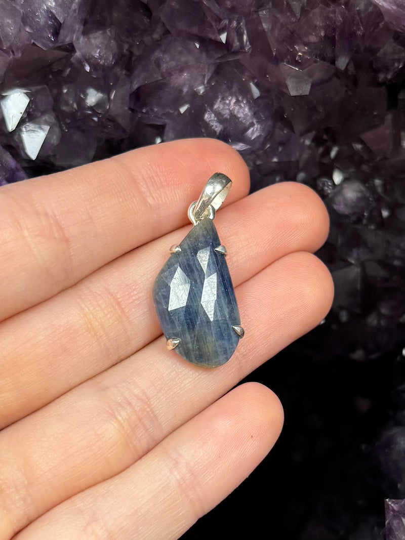 Faceted Sapphire Sterling Silver Pendant