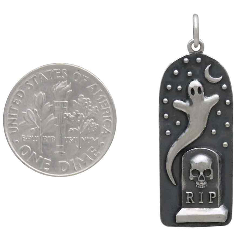 Sterling Silver Ghost in Graveyard Charm