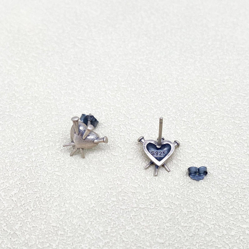 Sterling Silver Gothic Pierced Heart Stud Earrings