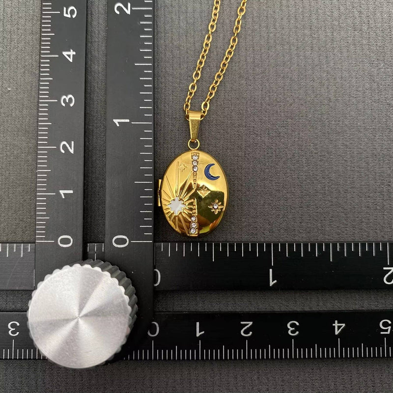 18k Gold Plate Star Moon locket charm Necklace