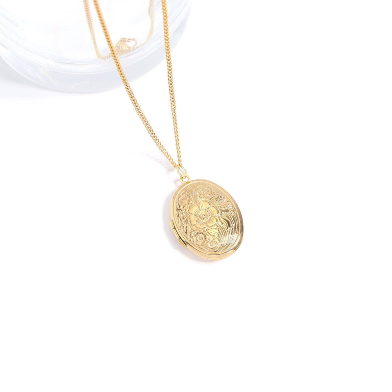 18K Gold PVD Stainless Steel Textured Oval Locket Pendant: Gold