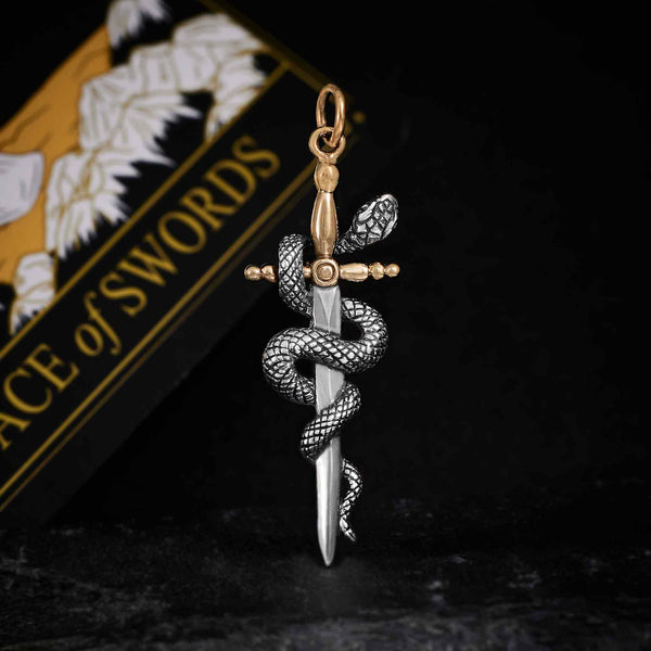 Mixed Metal Sword and Snake Pendant