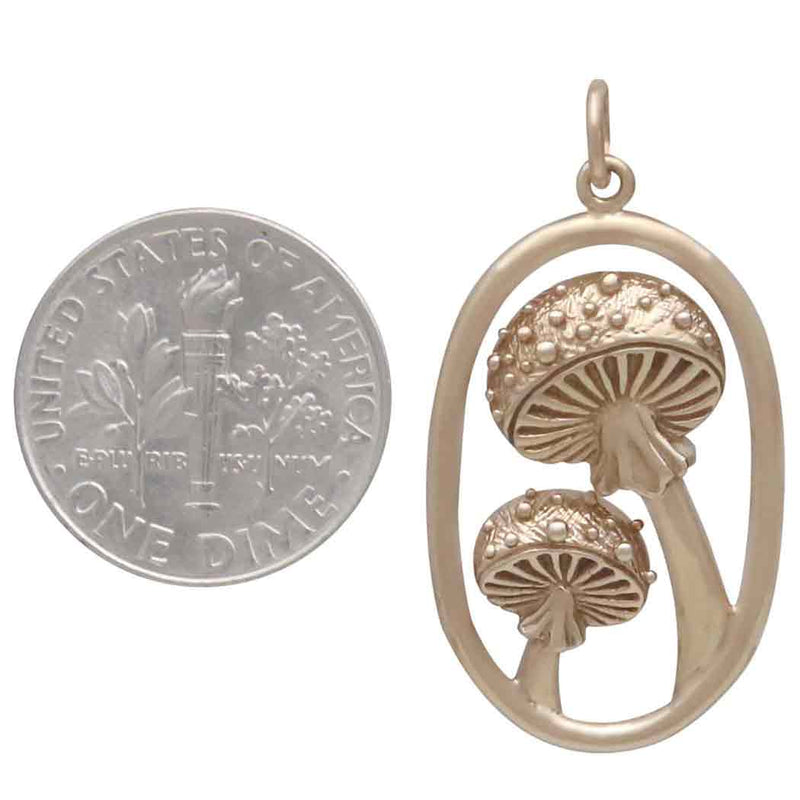 Bronze Agaric Mushroom Pendant in Oval