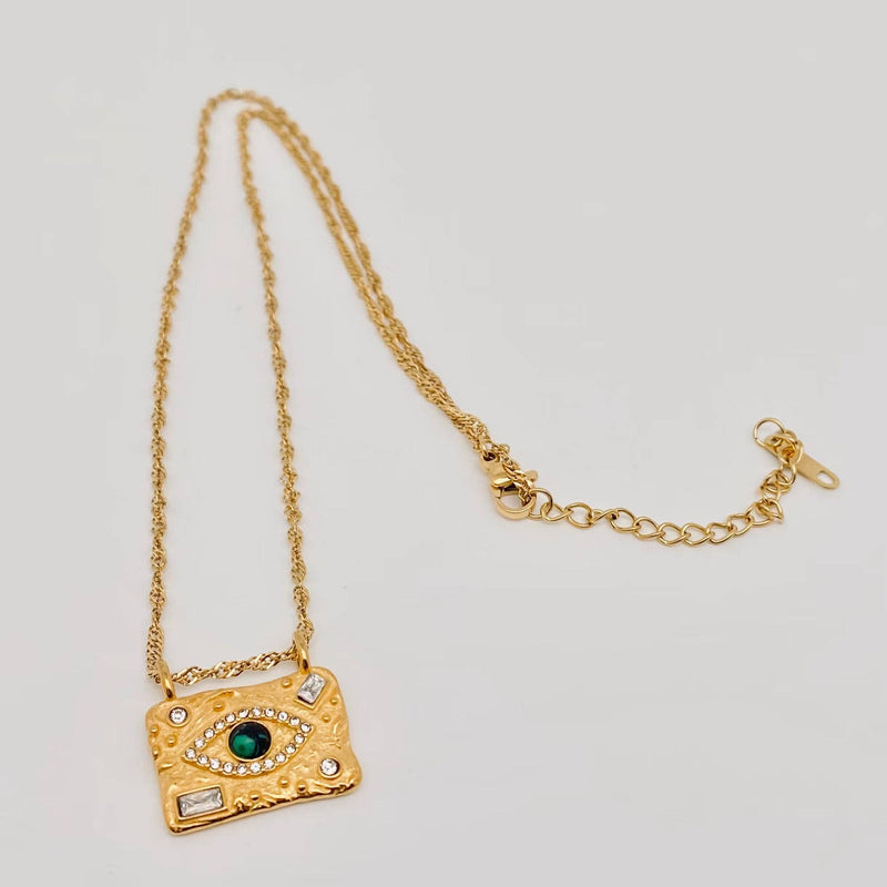 Gold Plated Square Evil Eye Necklace