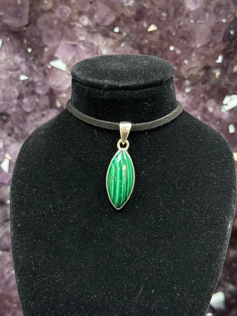 Sterling Silver Marquis Malachite Pendant