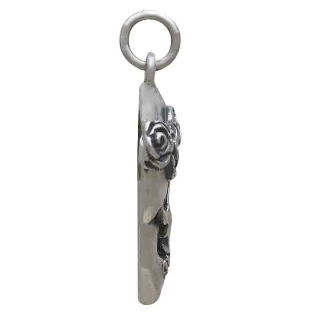 Sterling Silver Skull with Rose Crown Pendant