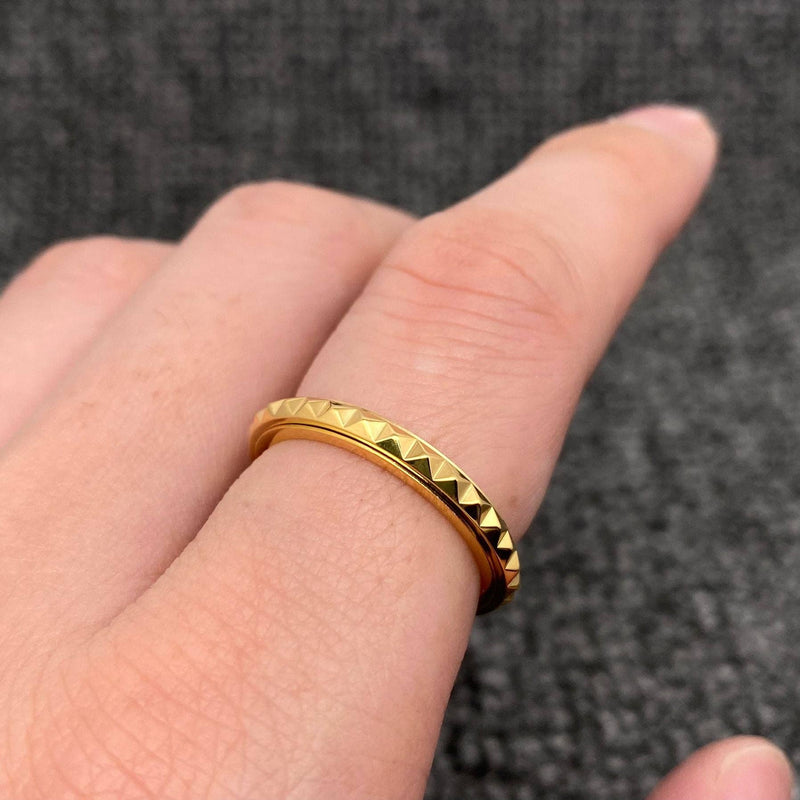 18k Plated Bevel Gear Rotatable Stainless Steel Ring - Size 9