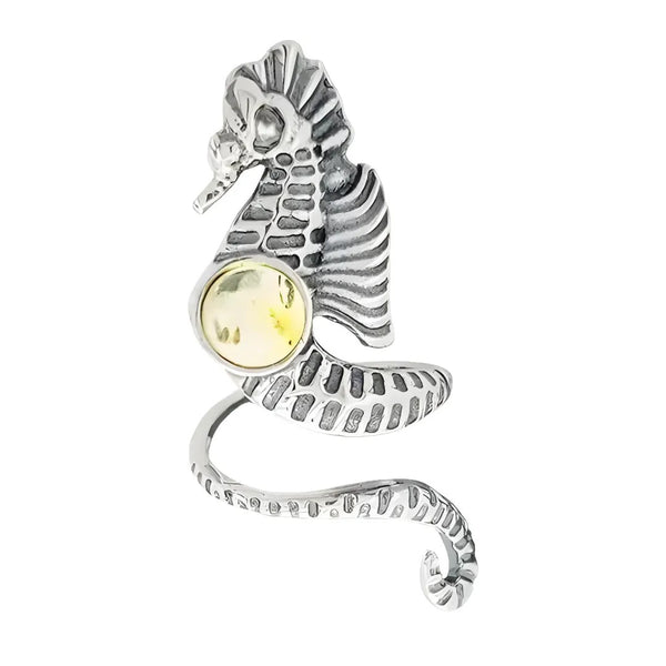 Citrine Amber Sterling Silver Seahorse Adjustable Ring