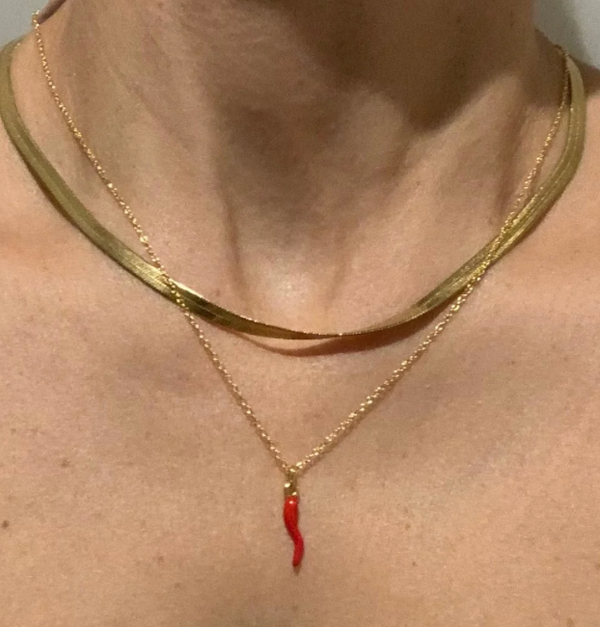 Cornicello- Italian Horn Necklace- Protection and Passion: Red