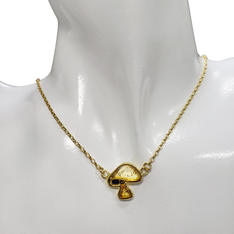 Mushroom Citrine Amber Gold Plated Silver Necklace