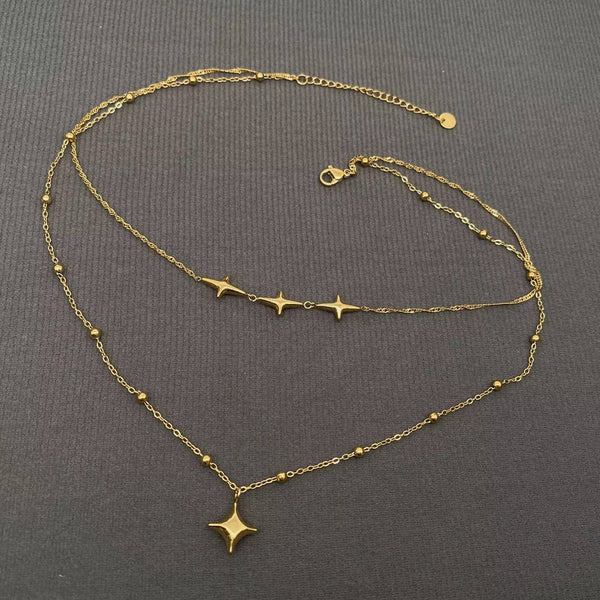 18K Gold Plated Star Charm Double Layered Necklace