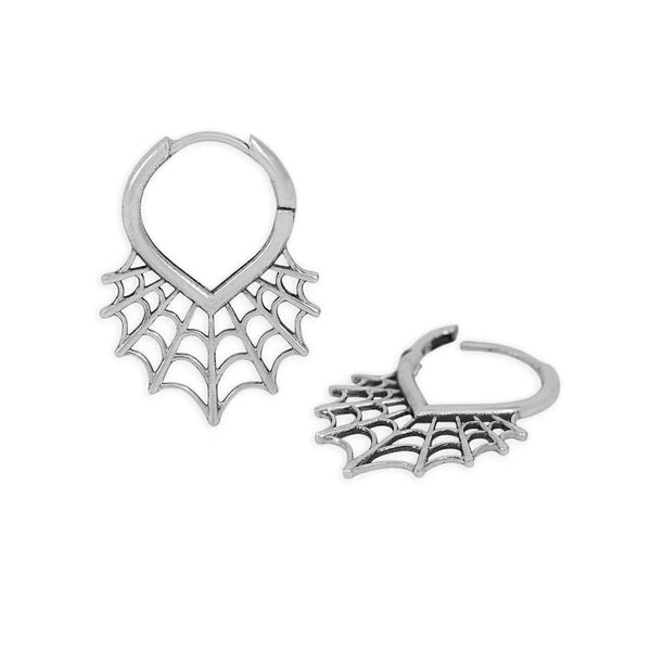 Sterling Silver Spiderweb Huggie Hoop Earrings