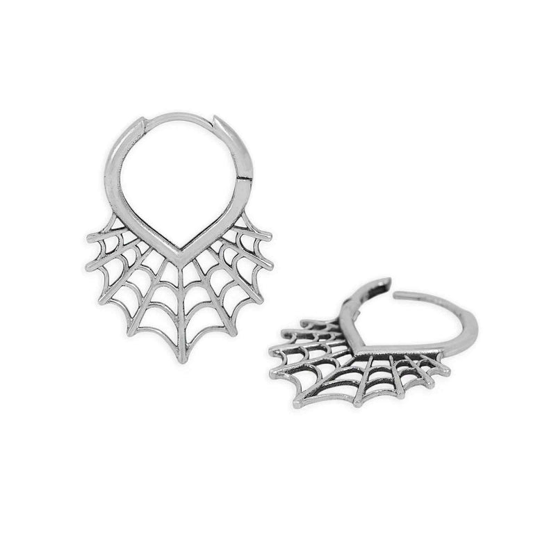 Sterling Silver Spiderweb Huggie Hoop Earrings